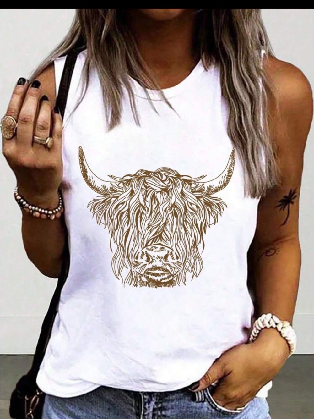 SHEIN Casual Bull Head Print Round Neck Tank Top